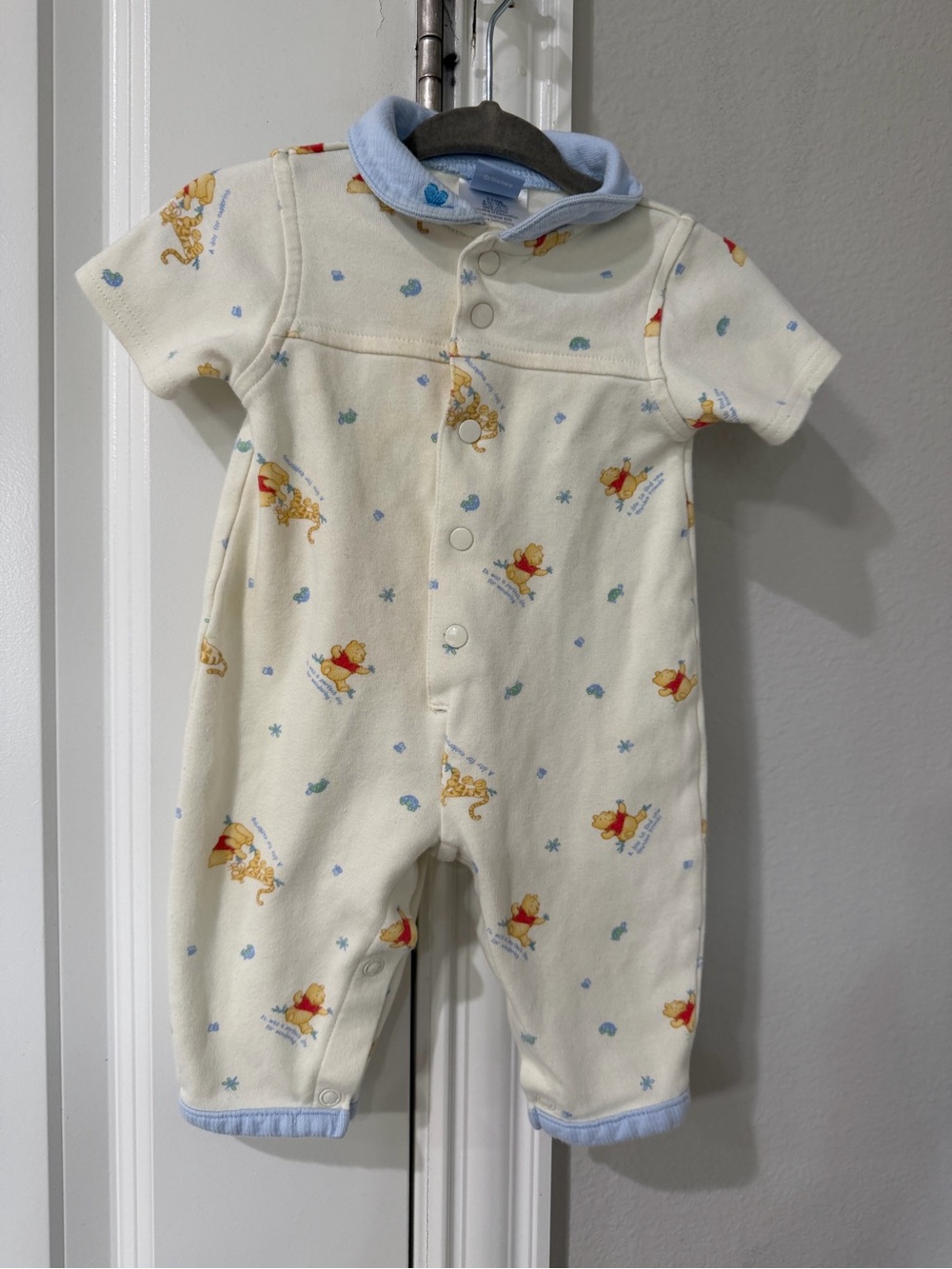 Disney Cream and Light Blue Winnie the Pooh Short-Sleeve One-Piece